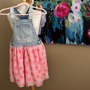 Jordache Girls Floral Tulle Skirtalls Denim Dress Size 10/12